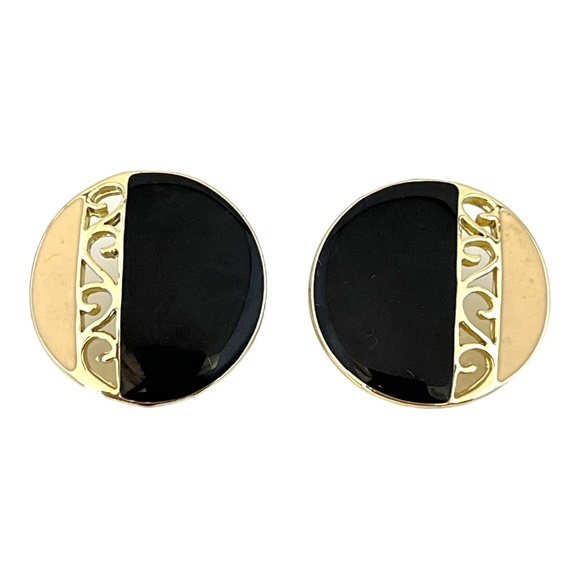 Vintage Designer Earrings Gold Tone Enamel 1980s Retro 3G - Picture 1 of 2